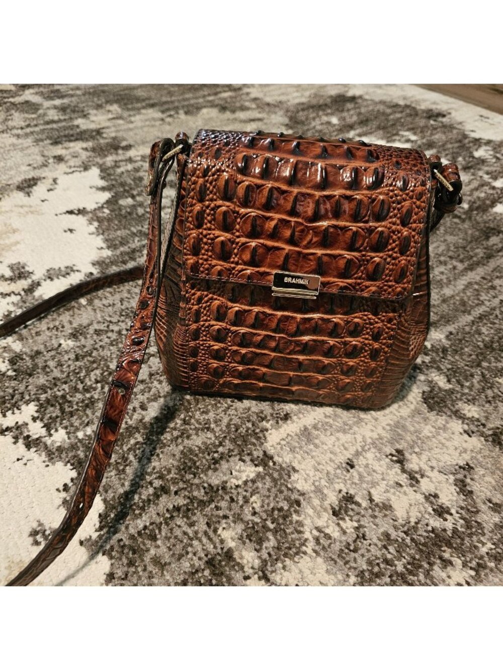 Brahmin Margo Pecan Melbourne Leather Flap Crossbody Bag Purse Croc Embossed